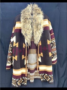 Sweater jacket southwest faux fur leather